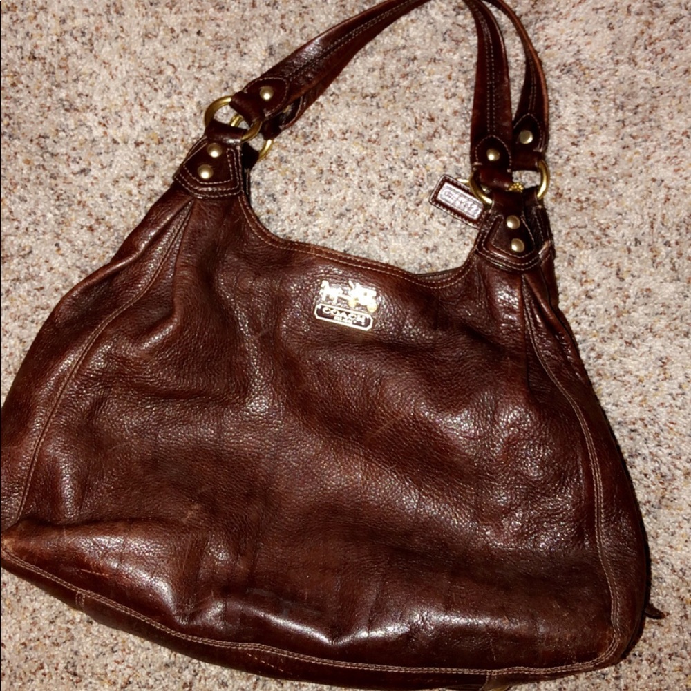 Brown leather coach purse